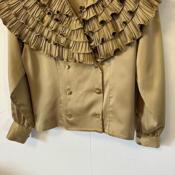 Vintage 90s Y2K Statement Collar Blouse Ruffle Shawl Top Sage Green Womens 4 - Picture 3 of 9